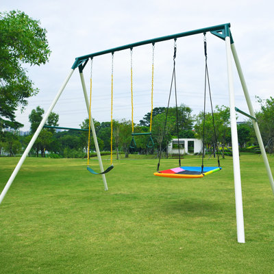 Klo Kick 9.5' Heavy Duty Metal Swing Set with Belt Swing, Trapeze
